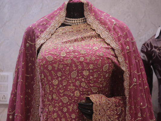 “The Valentine Pink” Premium Designer Saree with Veil