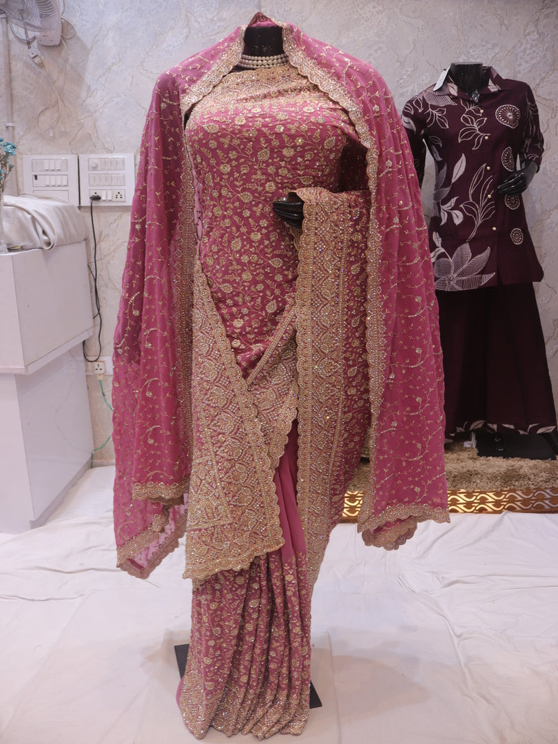 “The Valentine Pink” Premium Designer Saree with Veil