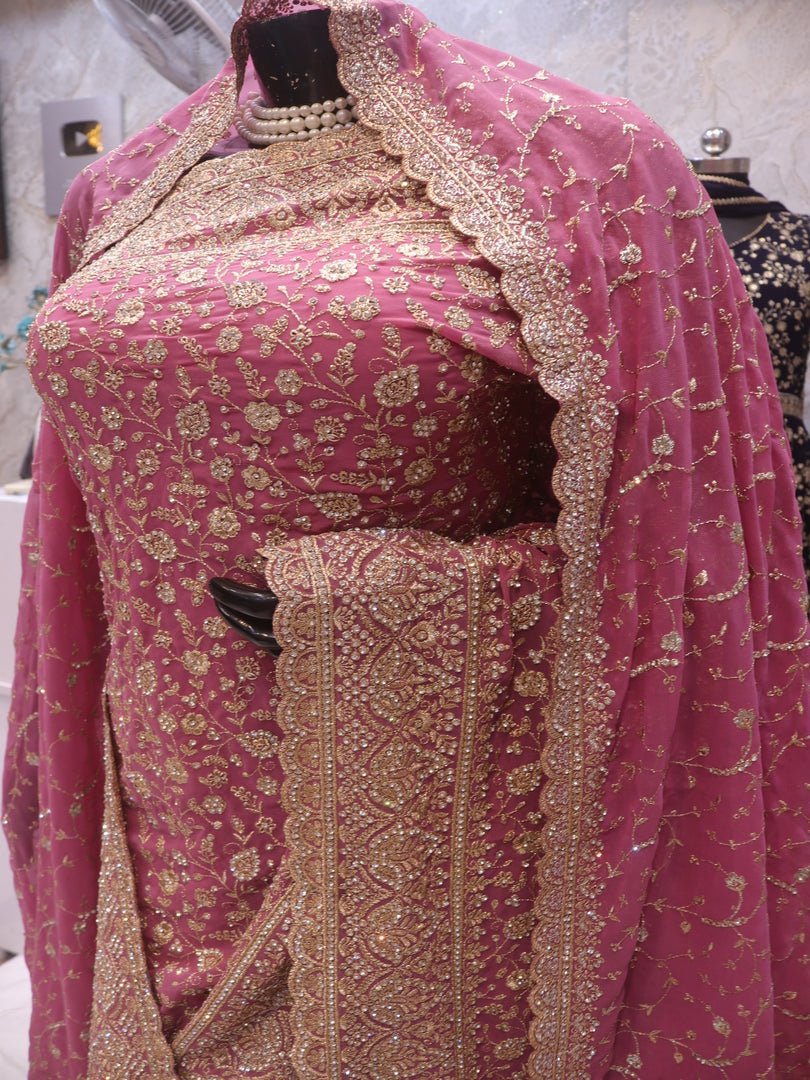 “The Valentine Pink” Premium Designer Saree with Veil