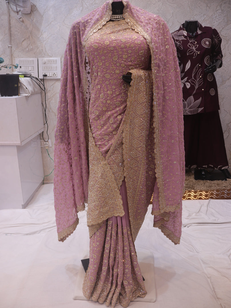 "The Lilac" Premium Designer Saree With Veil