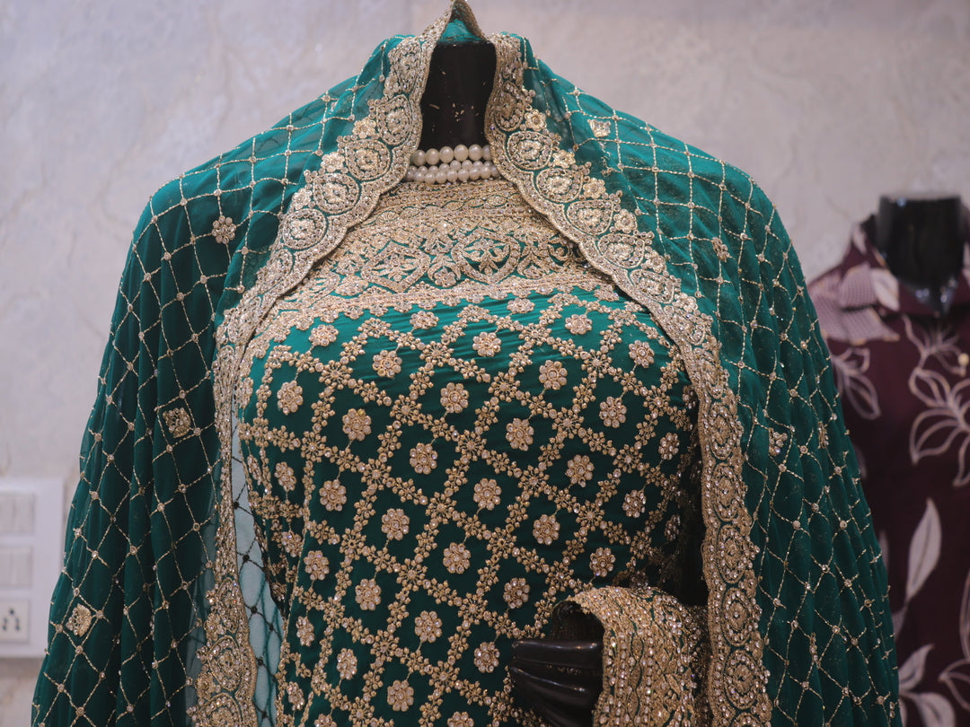 "The Persian Green" Premium Designer Saree with Veil Vol 2