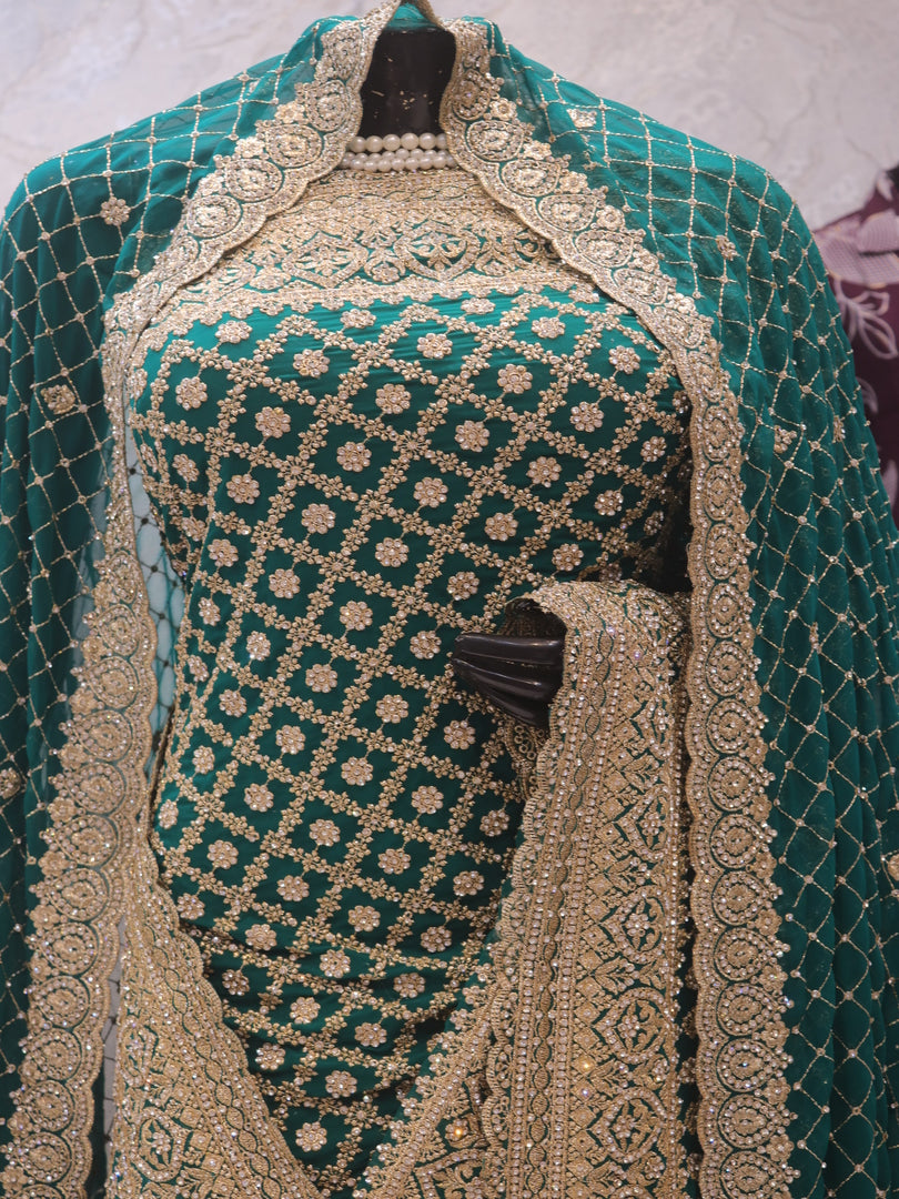 "The Persian Green" Premium Designer Saree with Veil Vol 2
