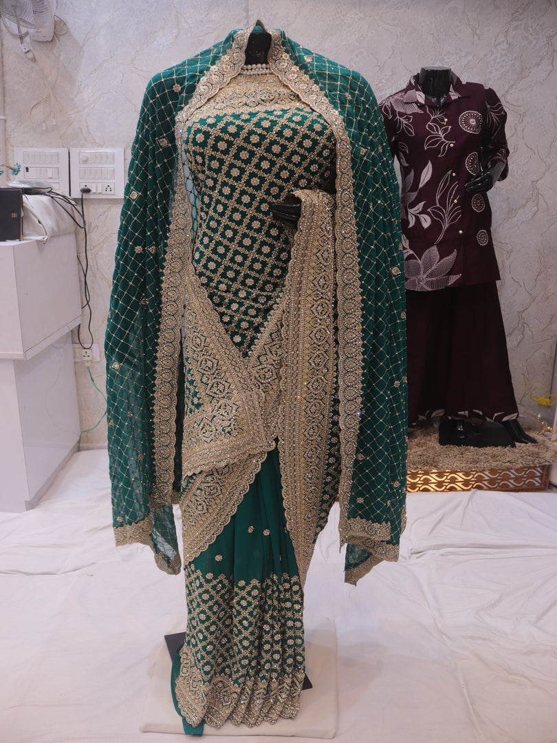"The Persian Green" Premium Designer Saree with Veil Vol 2