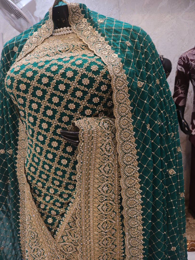 "The Persian Green" Premium Designer Saree with Veil Vol 2