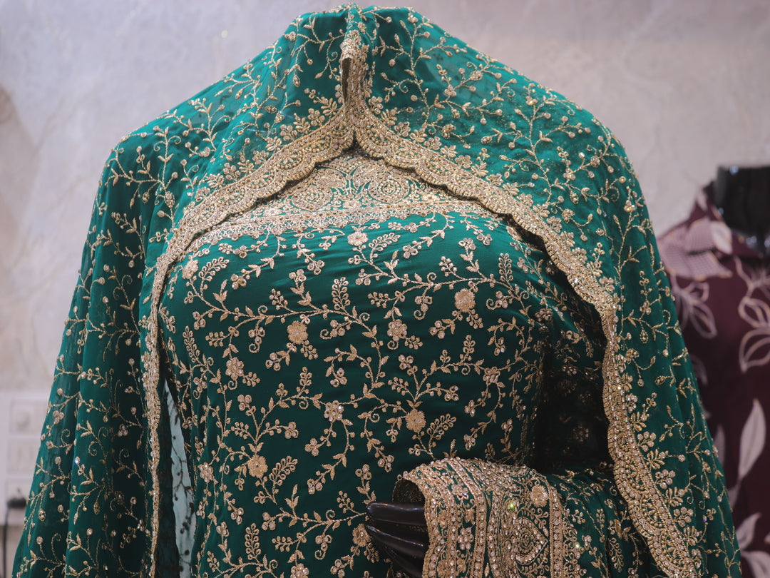 "The Persian Green" Premium Designer Saree with Veil