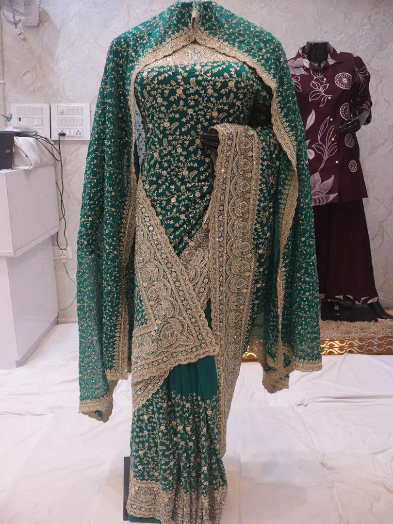 "The Persian Green" Premium Designer Saree with Veil