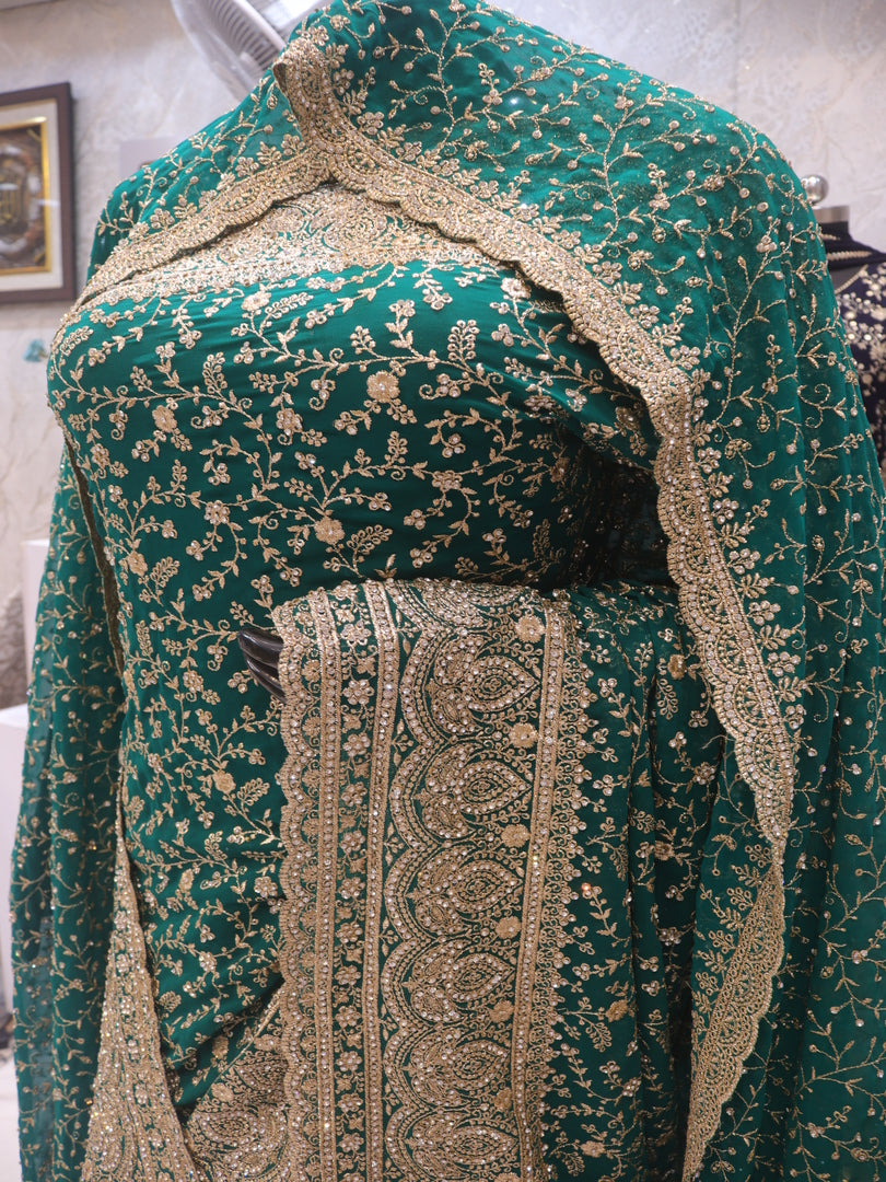 "The Persian Green" Premium Designer Saree with Veil