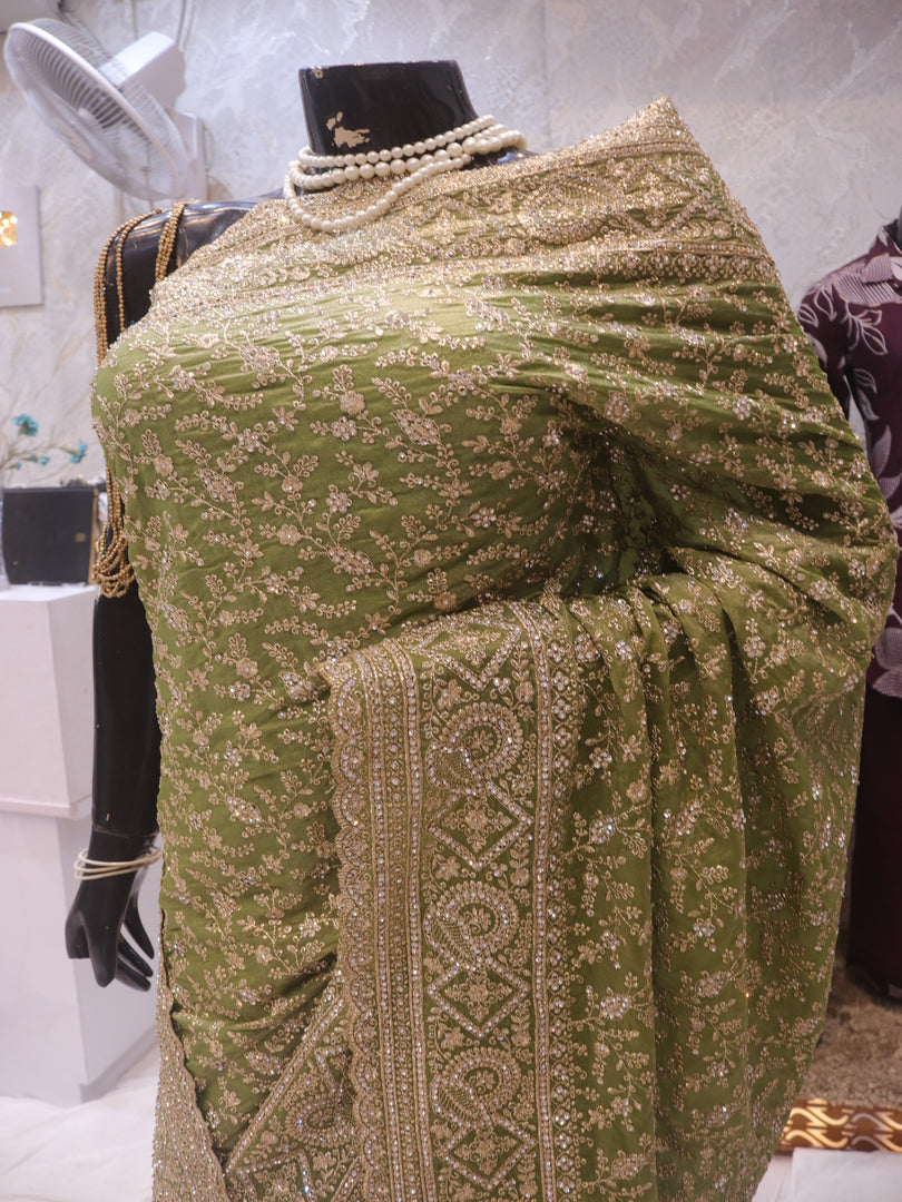 “The Kelly Green” Premium Designer Saree