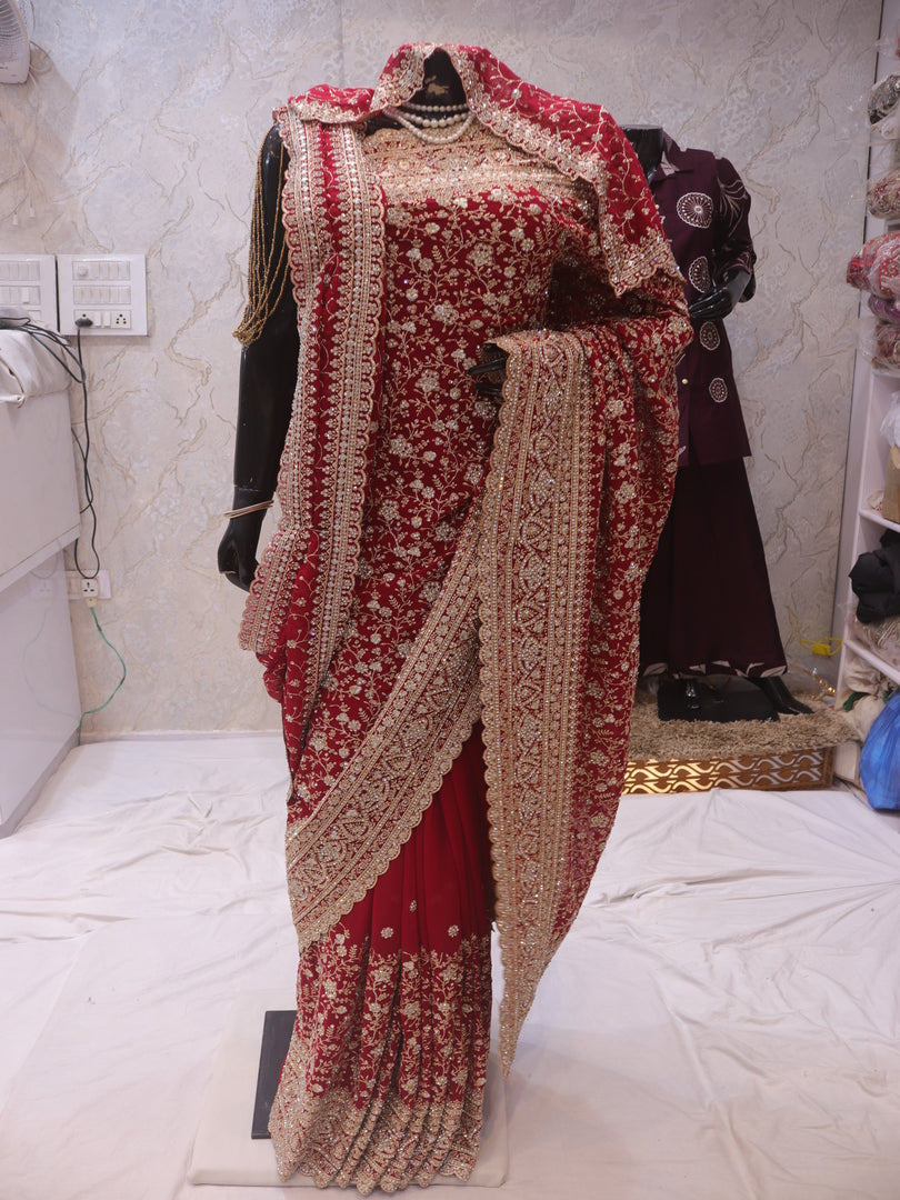 “The Bridal Red” Premium Designer Saree with Veil