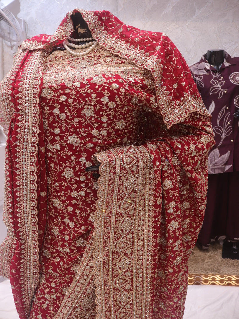 “The Bridal Red” Premium Designer Saree with Veil