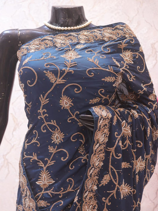 “The Teal Blue” Premium Handcrafted Saree