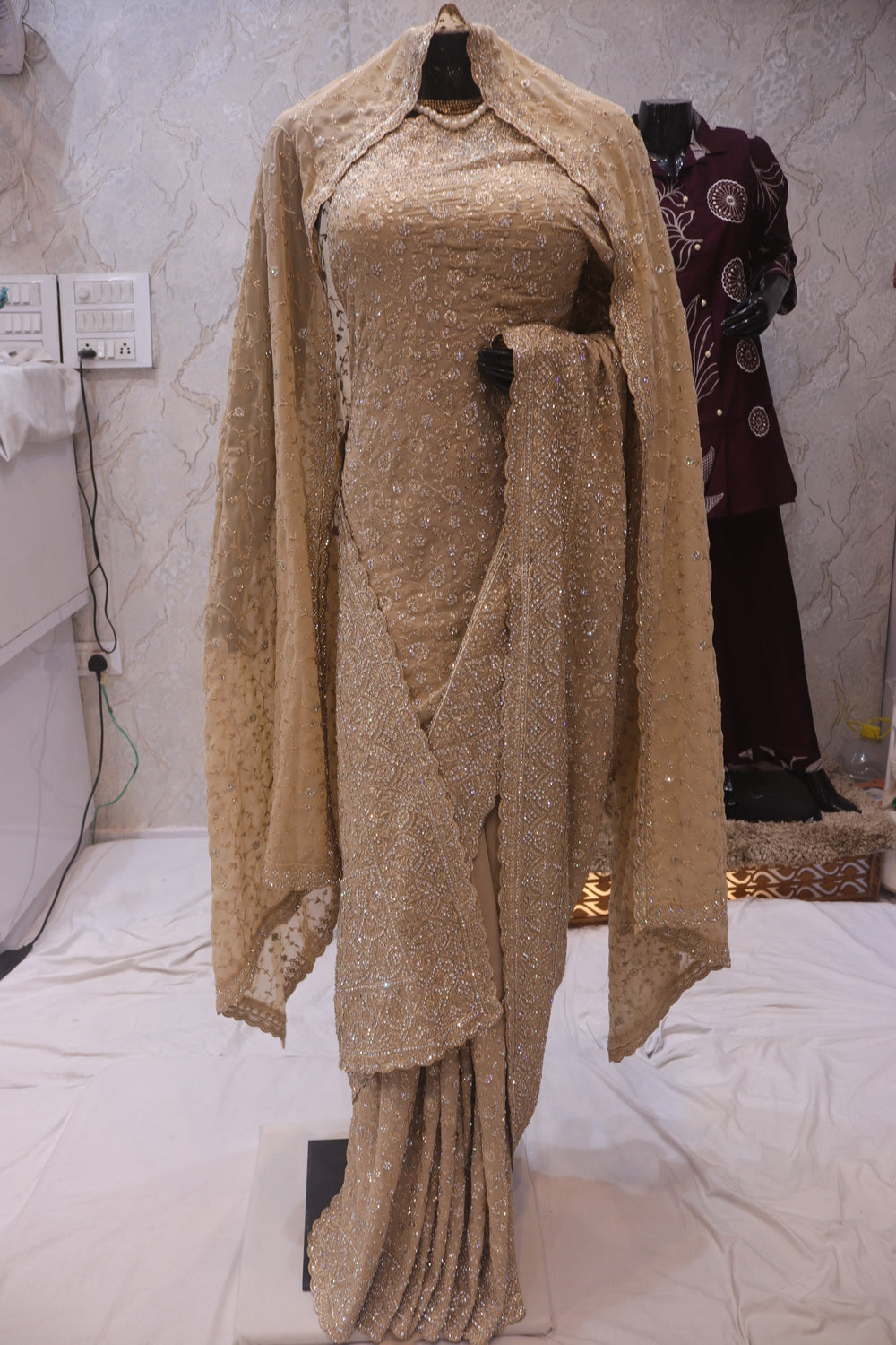 “The Golden Petals” Premium Designer Saree with Veil