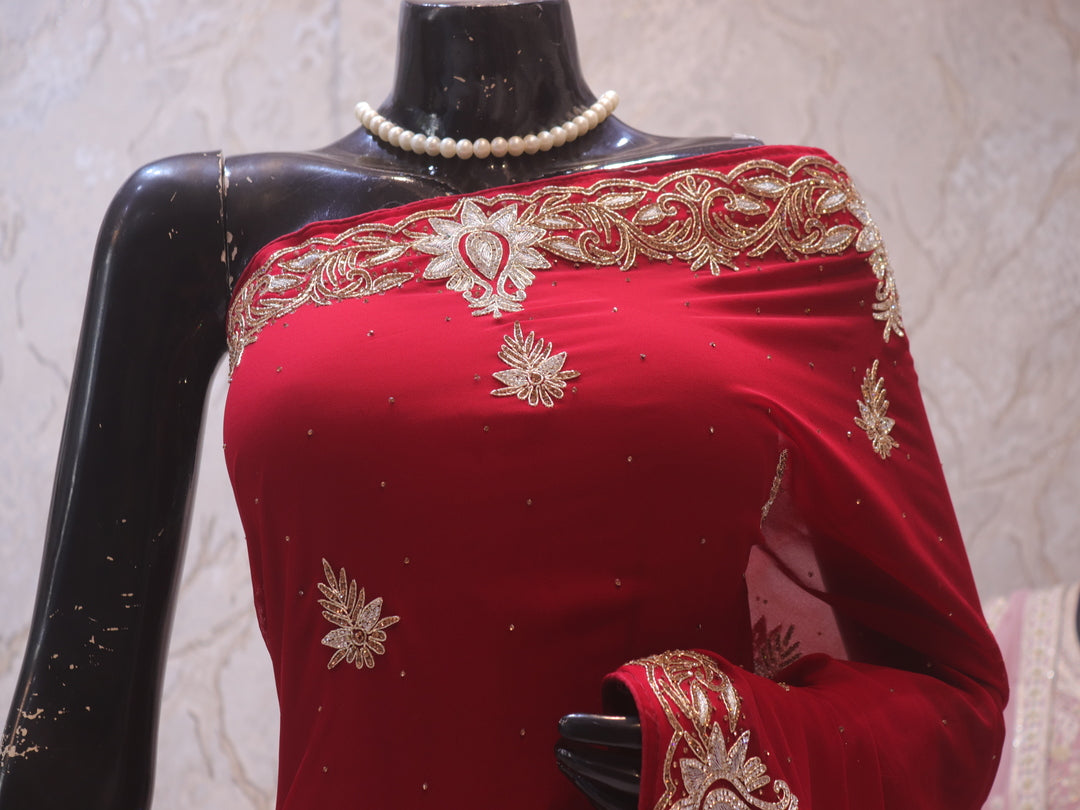 “The Maroon Splash” Premium Handcrafted Saree
