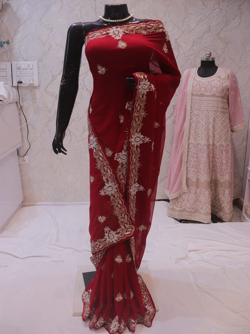“The Maroon Splash” Premium Handcrafted Saree