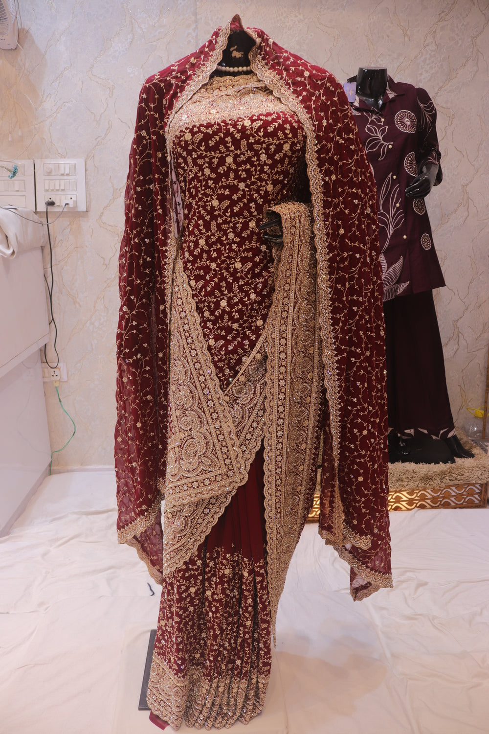 “The Garnet” Premium Designer Saree with Veil
