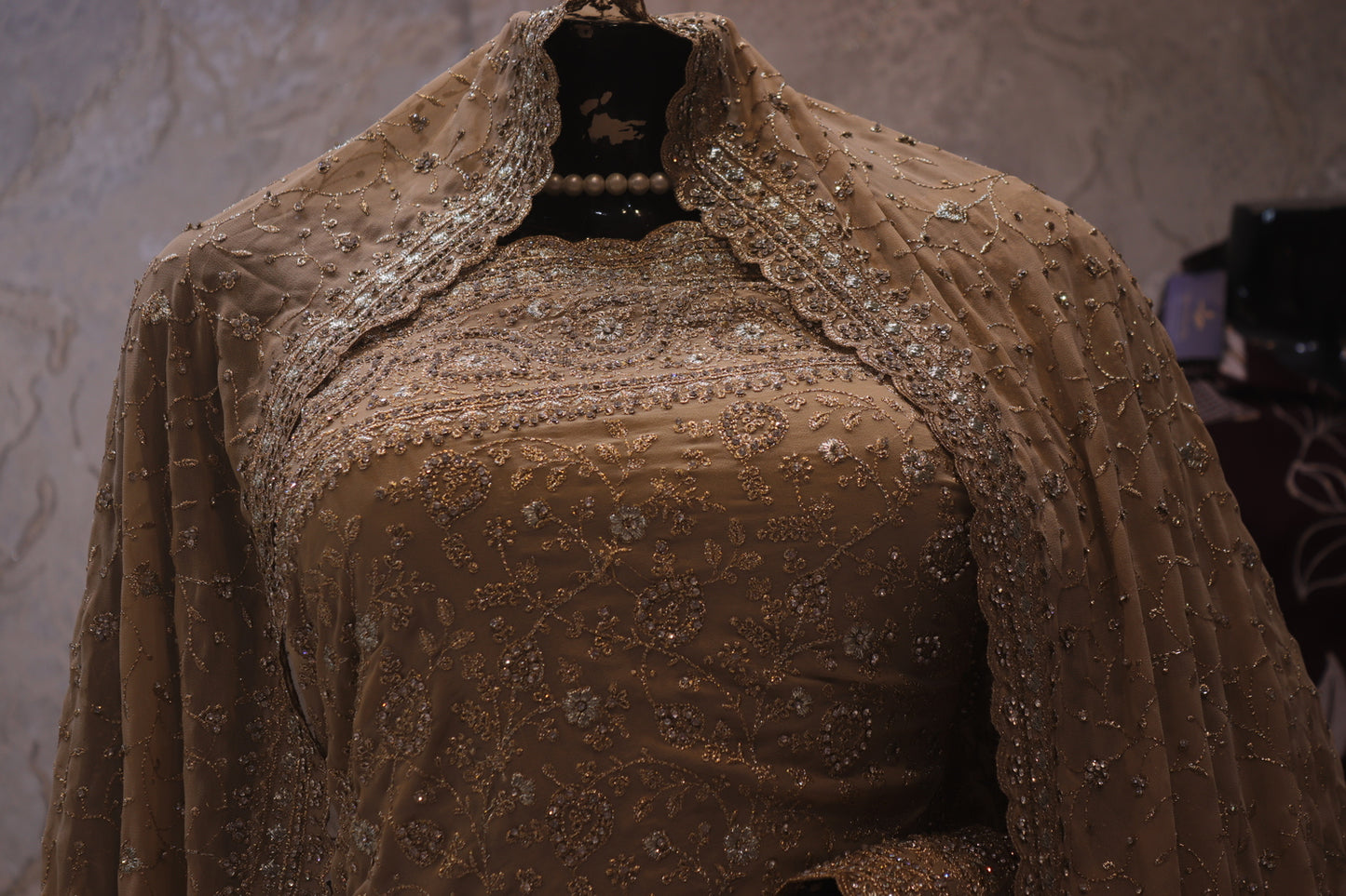 “The Champagne Gold" Premium Georgette Saree with Veil
