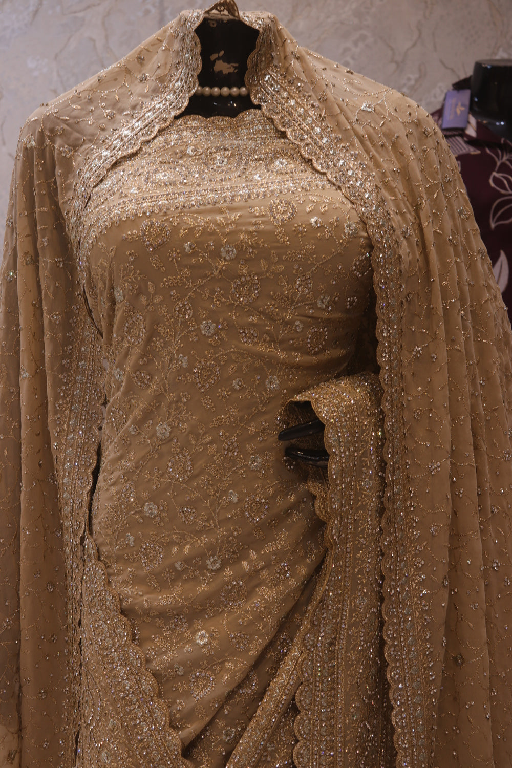 “The Champagne Gold" Premium Georgette Saree with Veil