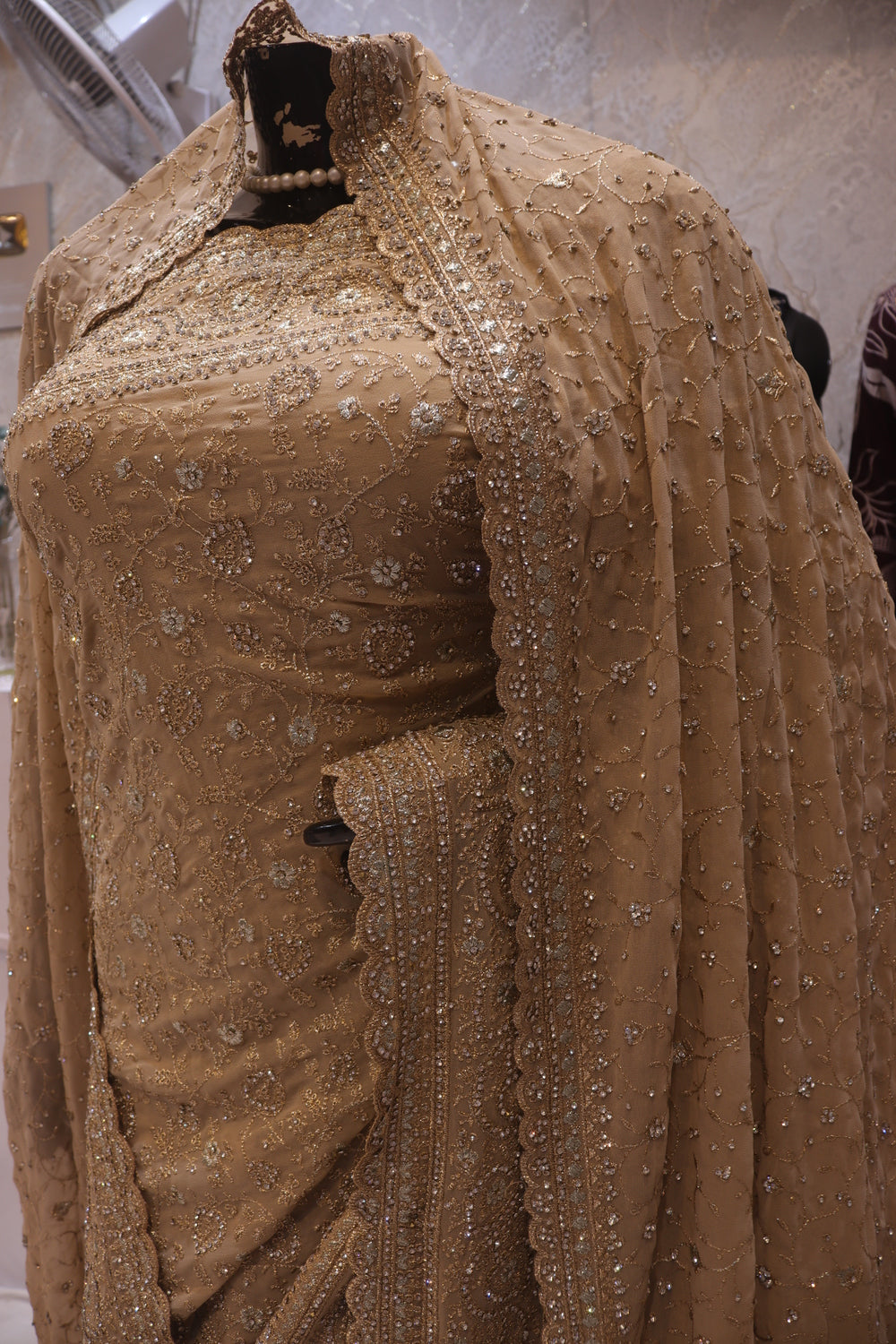 “The Champagne Gold" Premium Georgette Saree with Veil