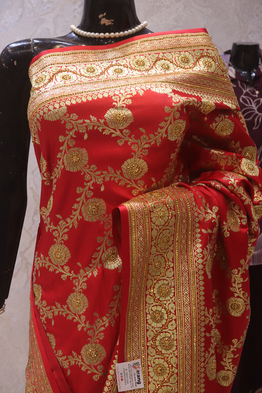 "The Epitome of Bridal Red" Premium Banarasi Silk Saree