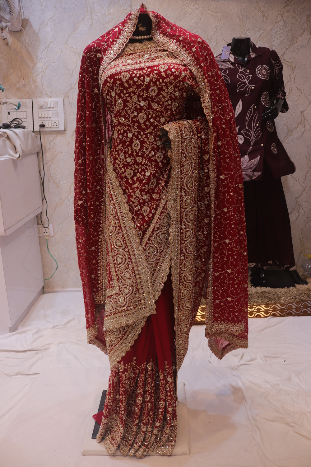 "The Royal Raspberry" Premium Bridal Saree with Veil