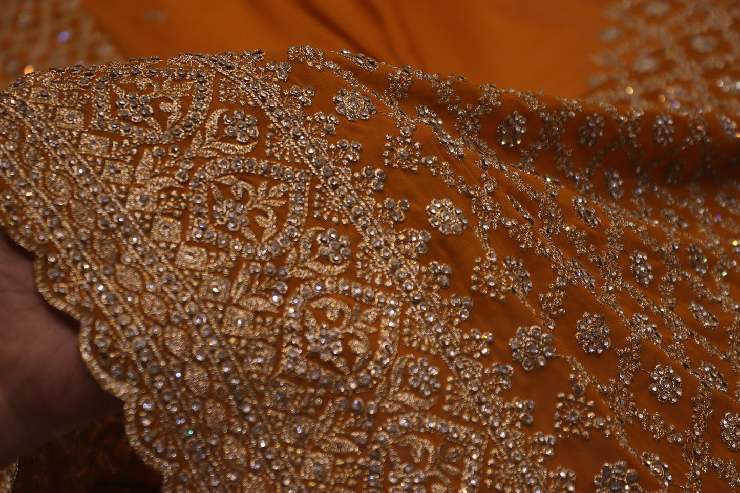 "The Deep Amber Gold" Premium Designer Saree With Veil