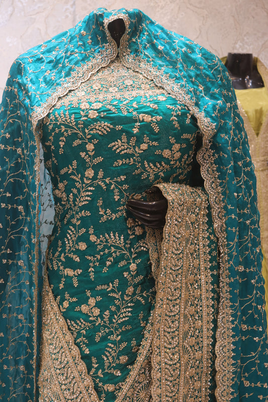 "The Teal Green" Premium Designer Saree With Veil