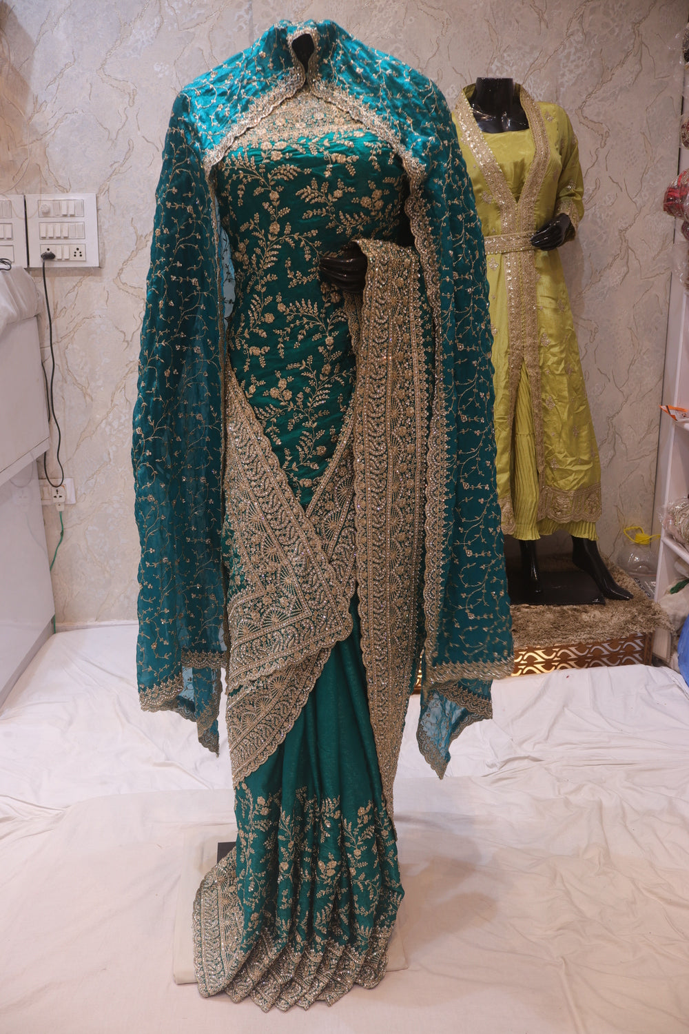 "The Teal Green" Premium Designer Saree With Veil