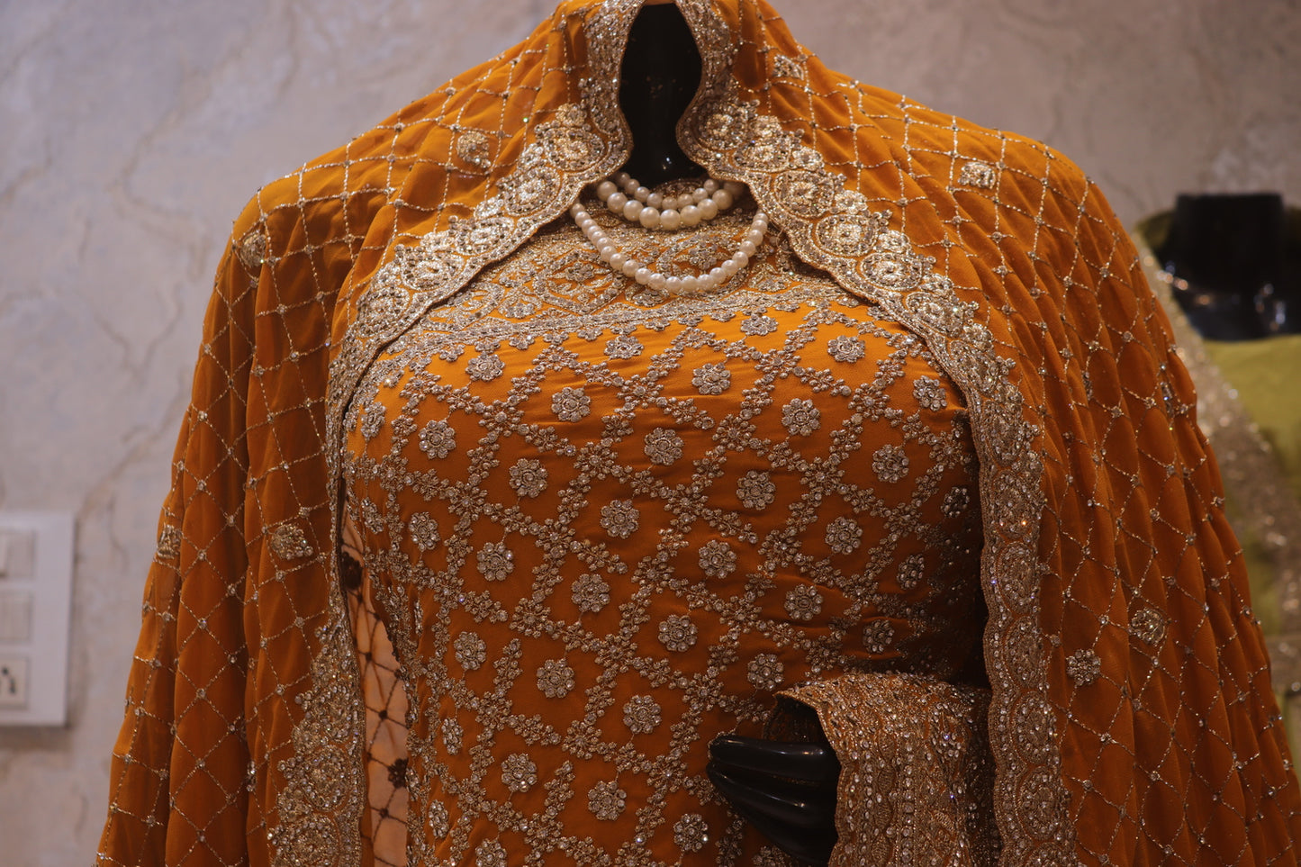 "The Deep Amber Gold" Premium Designer Saree With Veil