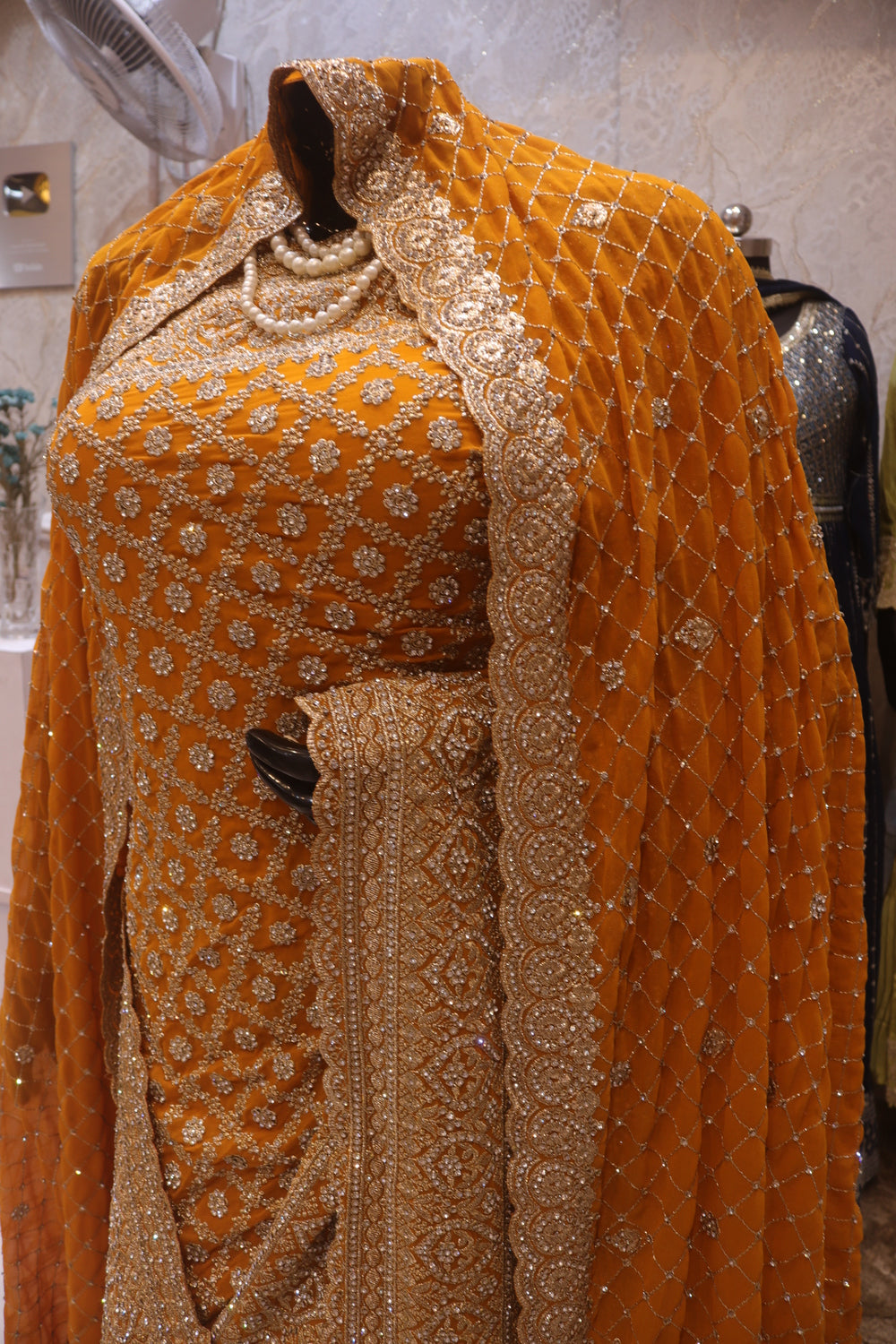 "The Deep Amber Gold" Premium Designer Saree With Veil