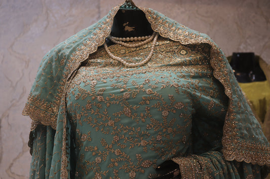 "The Light Turquoise" Premium Designer Saree with Veil