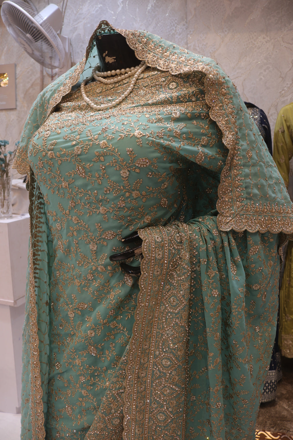 "The Light Turquoise" Premium Designer Saree with Veil