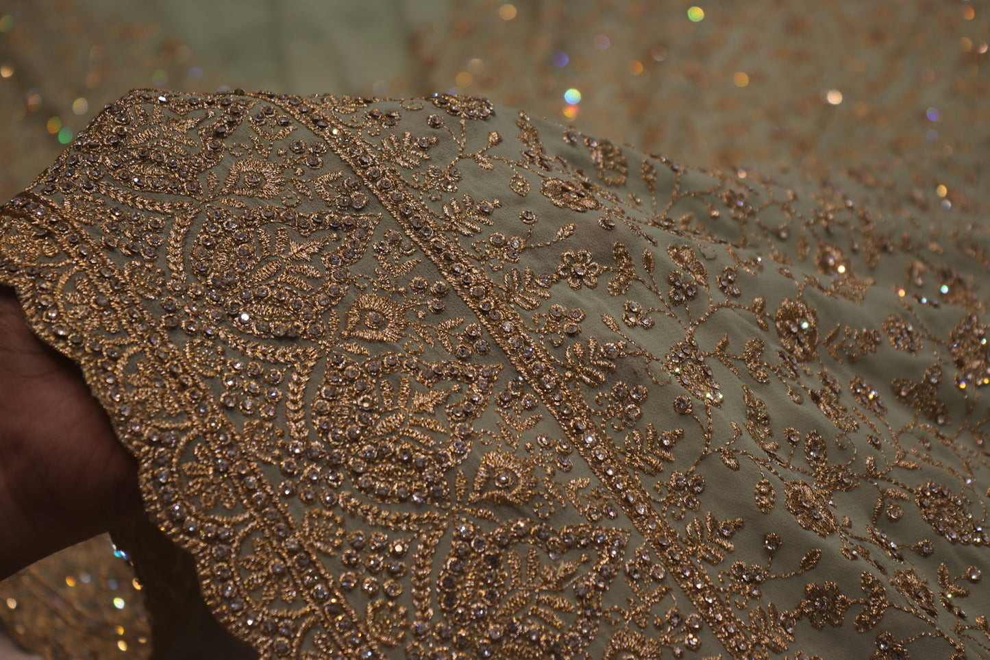 "The Pastel Olive" Premium Designer Saree with Veil