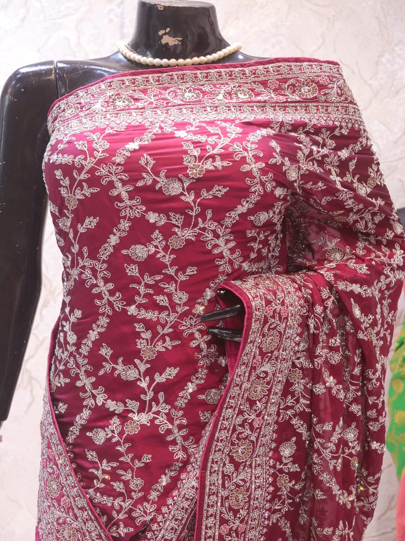 “The Raspberry Glace” Premium Designer Saree