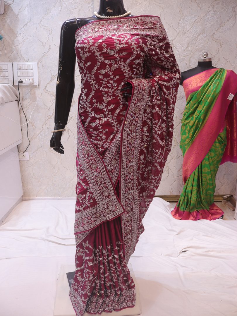 “The Raspberry Glace” Premium Designer Saree