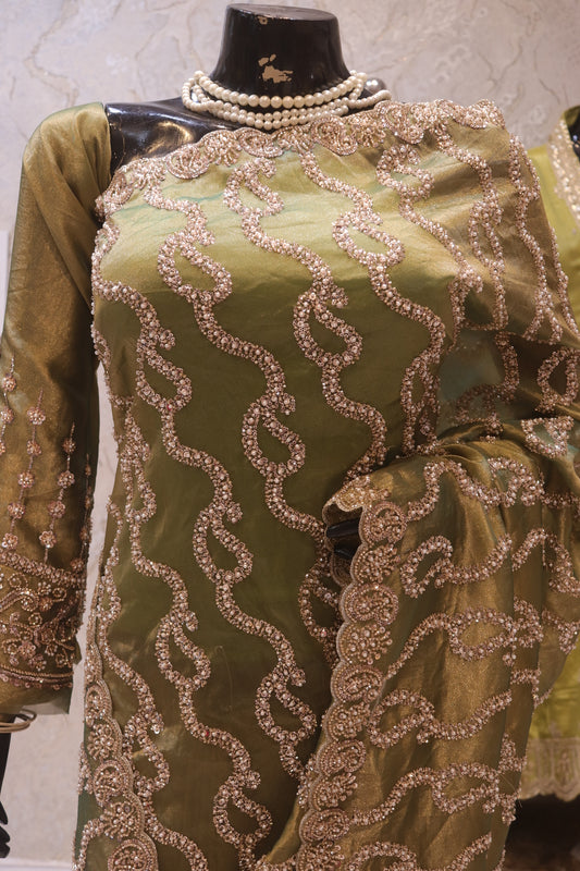 “The Antique Moss Green" Premium Designer Saree