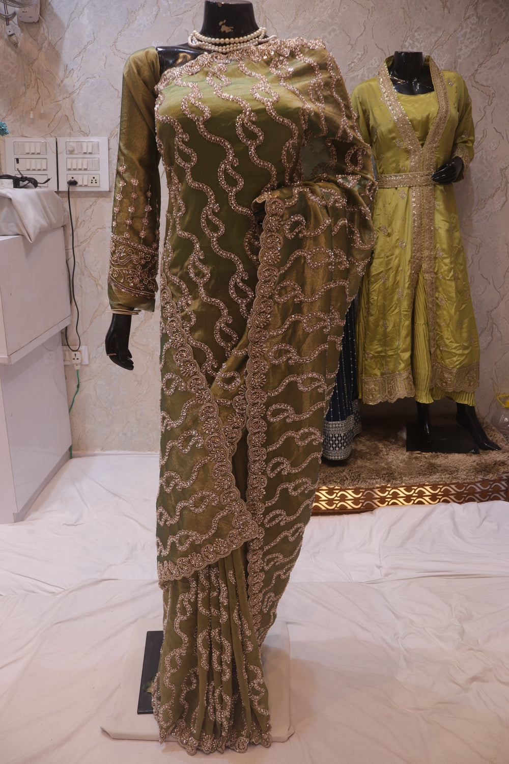 “The Antique Moss Green" Premium Designer Saree