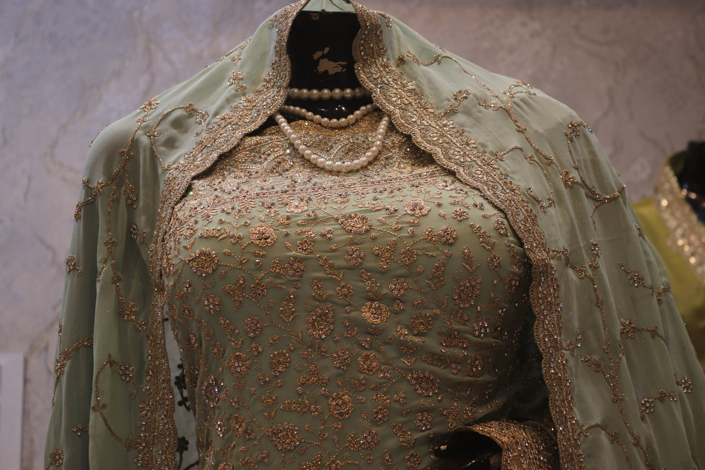 "The Pastel Olive" Premium Designer Saree with Veil