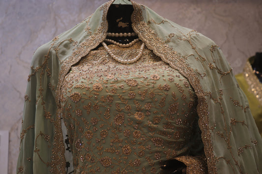 "The Pastel Olive" Premium Designer Saree with Veil