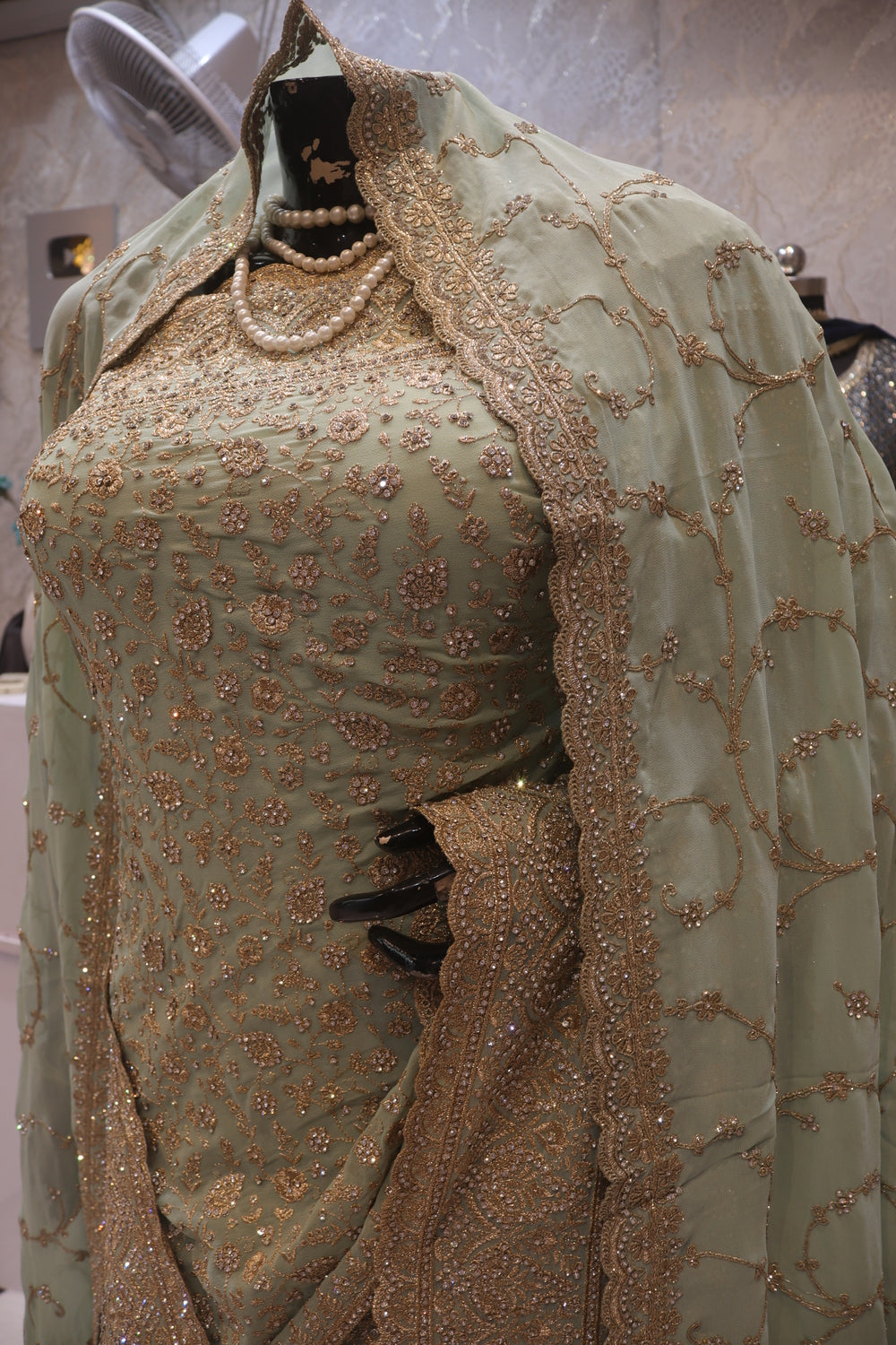 "The Pastel Olive" Premium Designer Saree with Veil