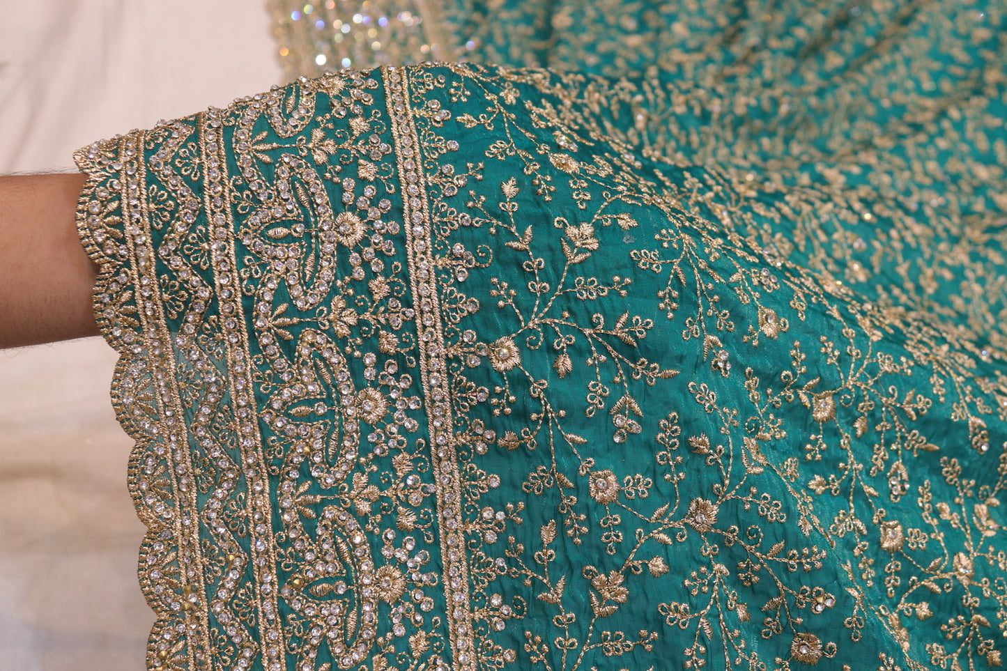 "The Zirconium Green" Premium Bridal Saree With Veil