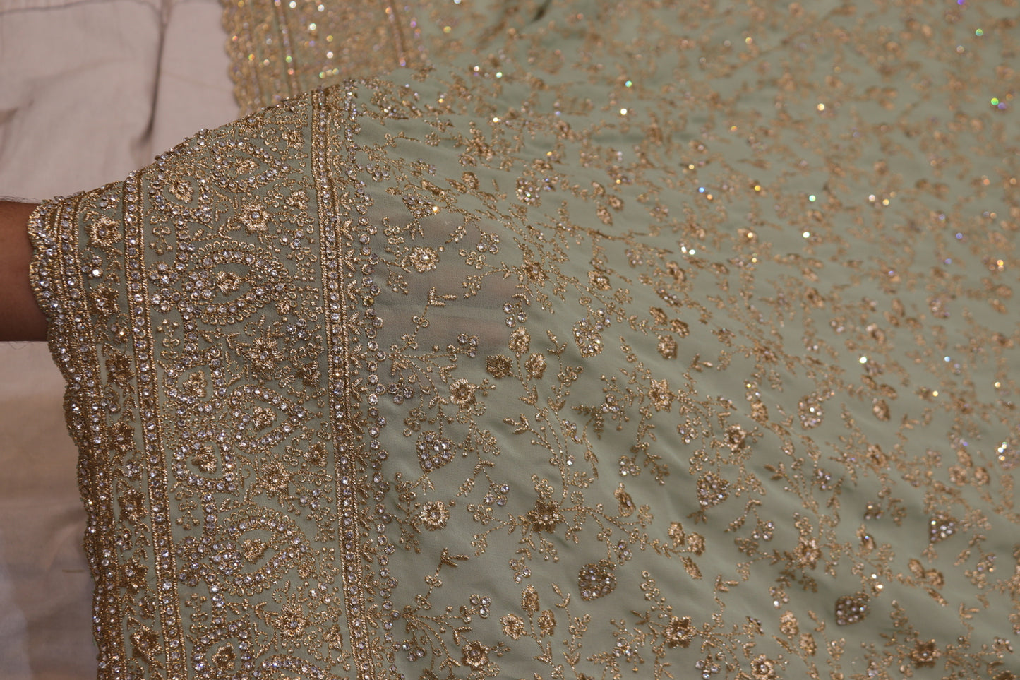 "The Bridal Mint Green" Designer Saree with Stunning Veil