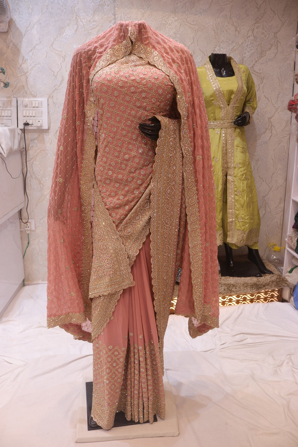 "The Flamingo Pink" Bridal Saree with Veil