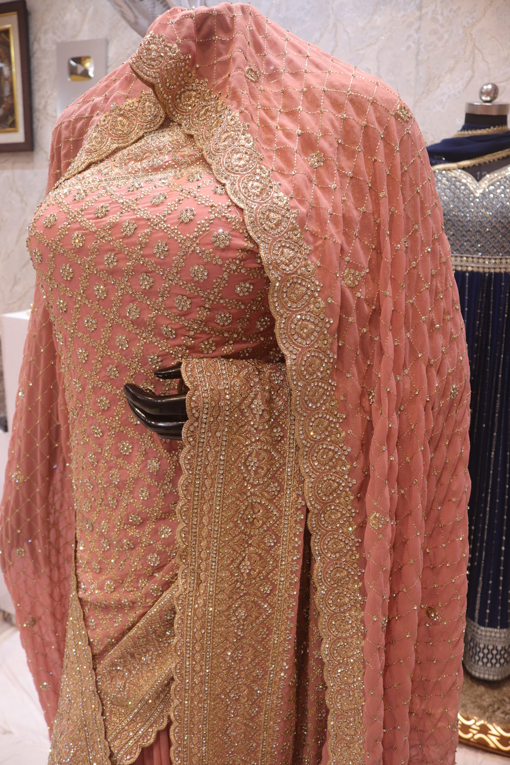 "The Flamingo Pink" Bridal Saree with Veil