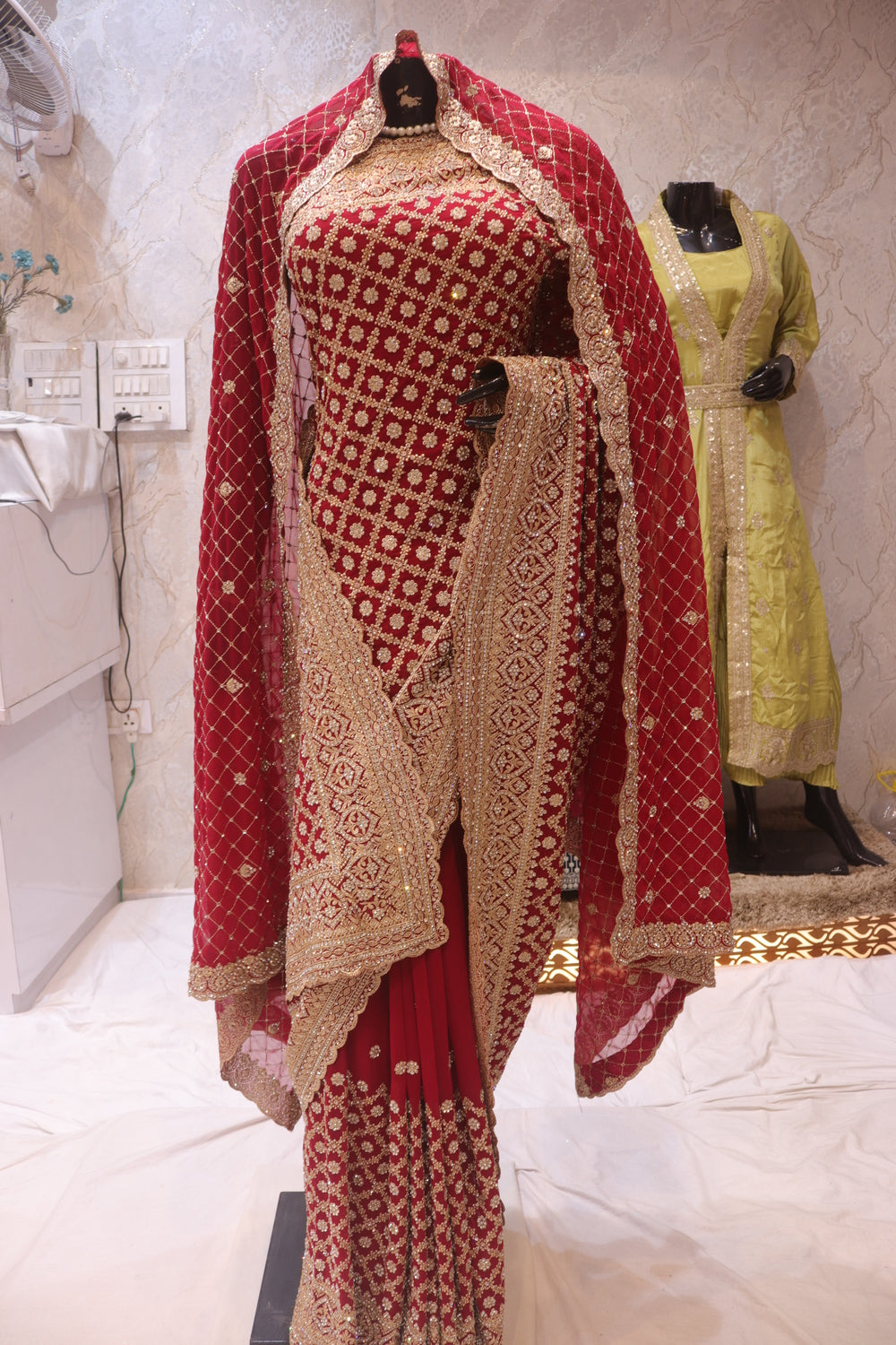 "The Raspberry Sorbet" Bridal Saree with Veil