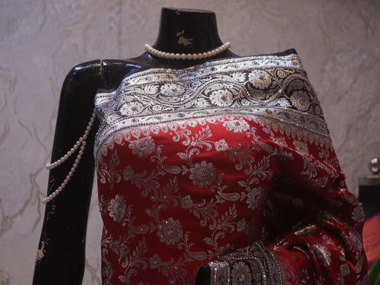 “The Rose Red” Premium Banarasi Silk Saree