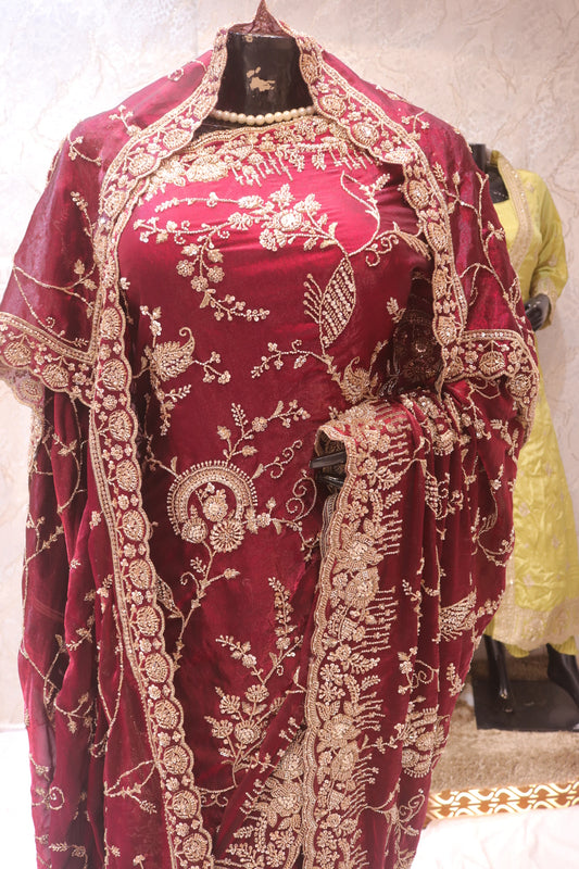 "The Royal Maroon" Premium Bridal Saree with Veil