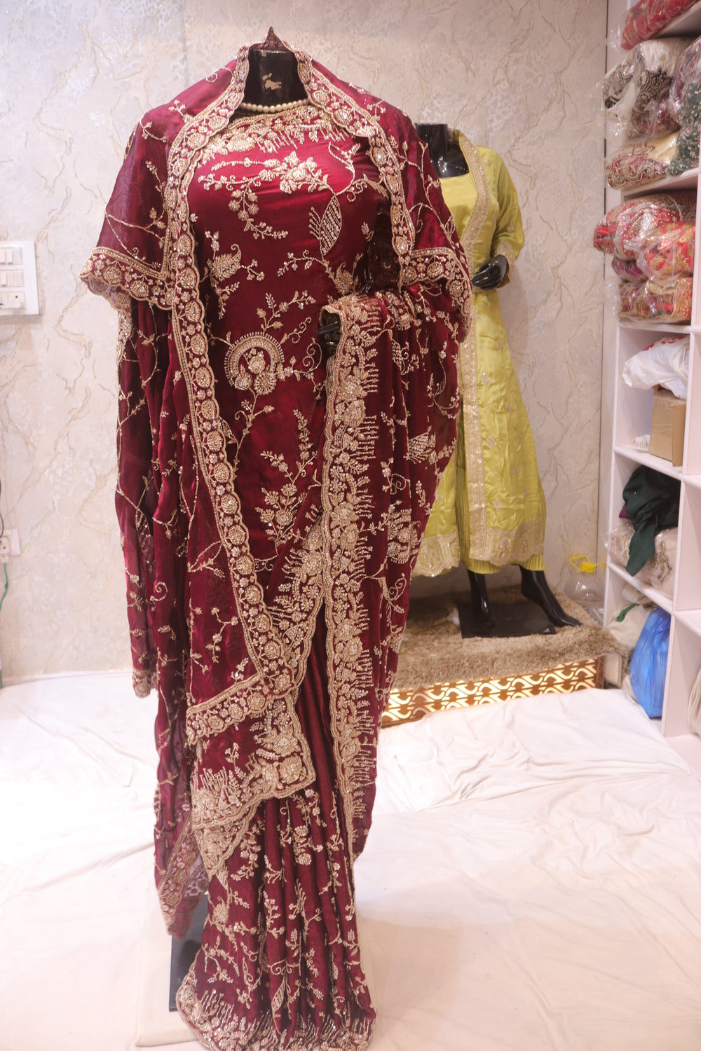 "The Royal Maroon" Premium Bridal Saree with Veil