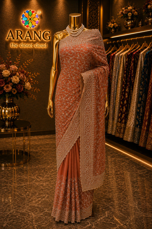 "The Pink Orange" Premium Designer Saree