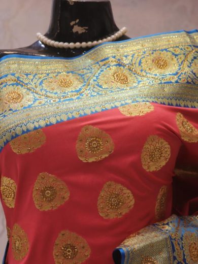 "The Peach Petals" Premium Banarasi Silk Saree