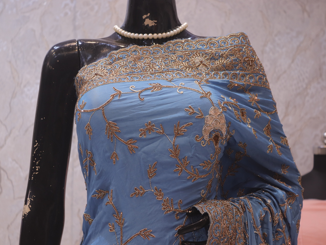 “The Baby Blue Eyes” Premium Designer Saree